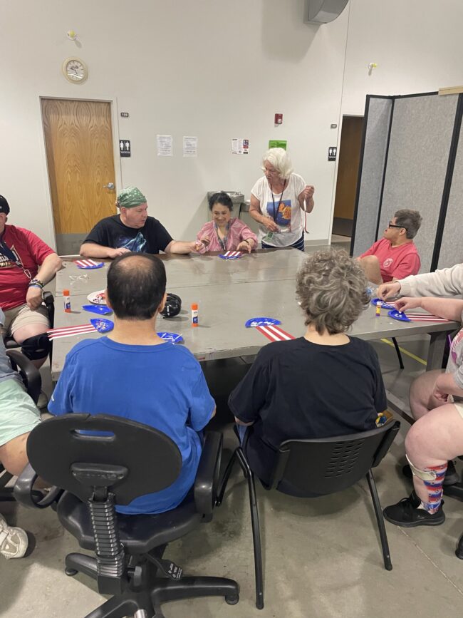 Individuals doing crafts and activities