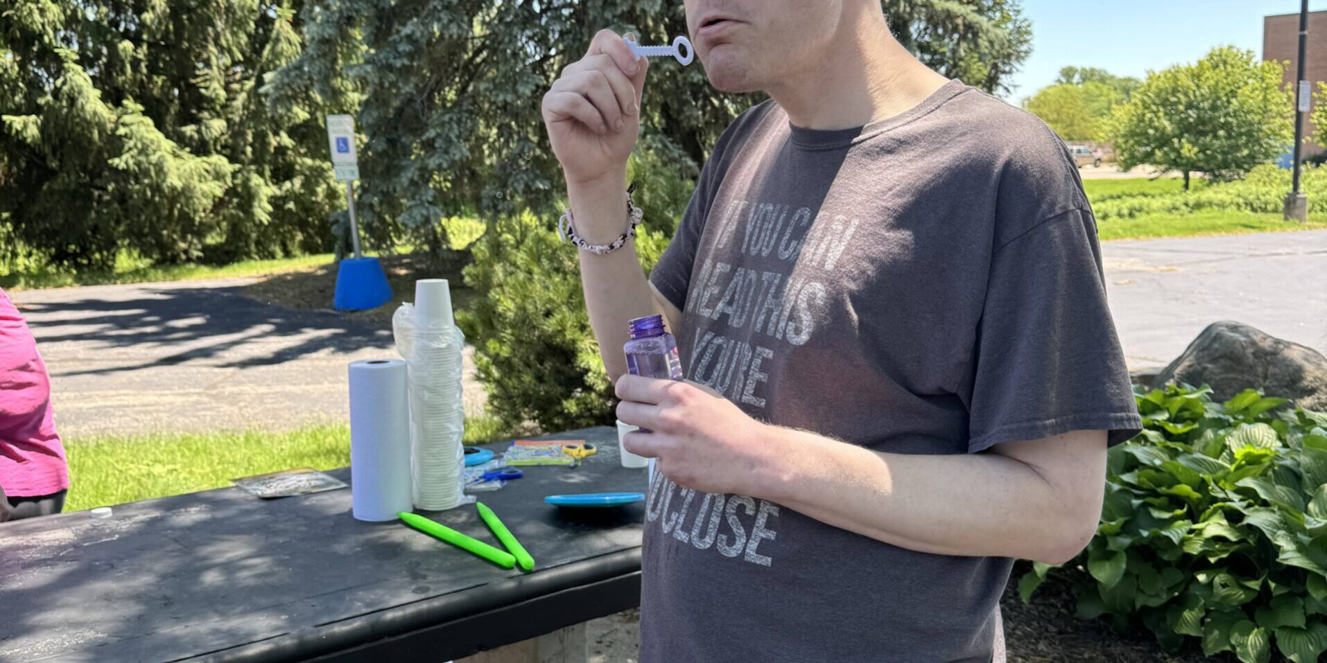 Man blowing bubbles